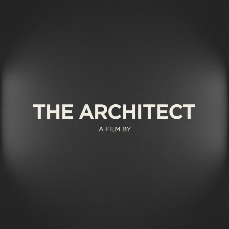 Texto sobre fondo gris degradado que dice The Architect A film by.